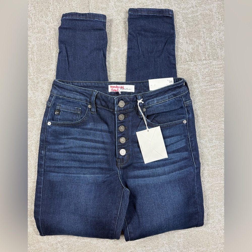 Kancan NWT High Rise Super Skinny Button Fly Blue Jean Women Size 5/26